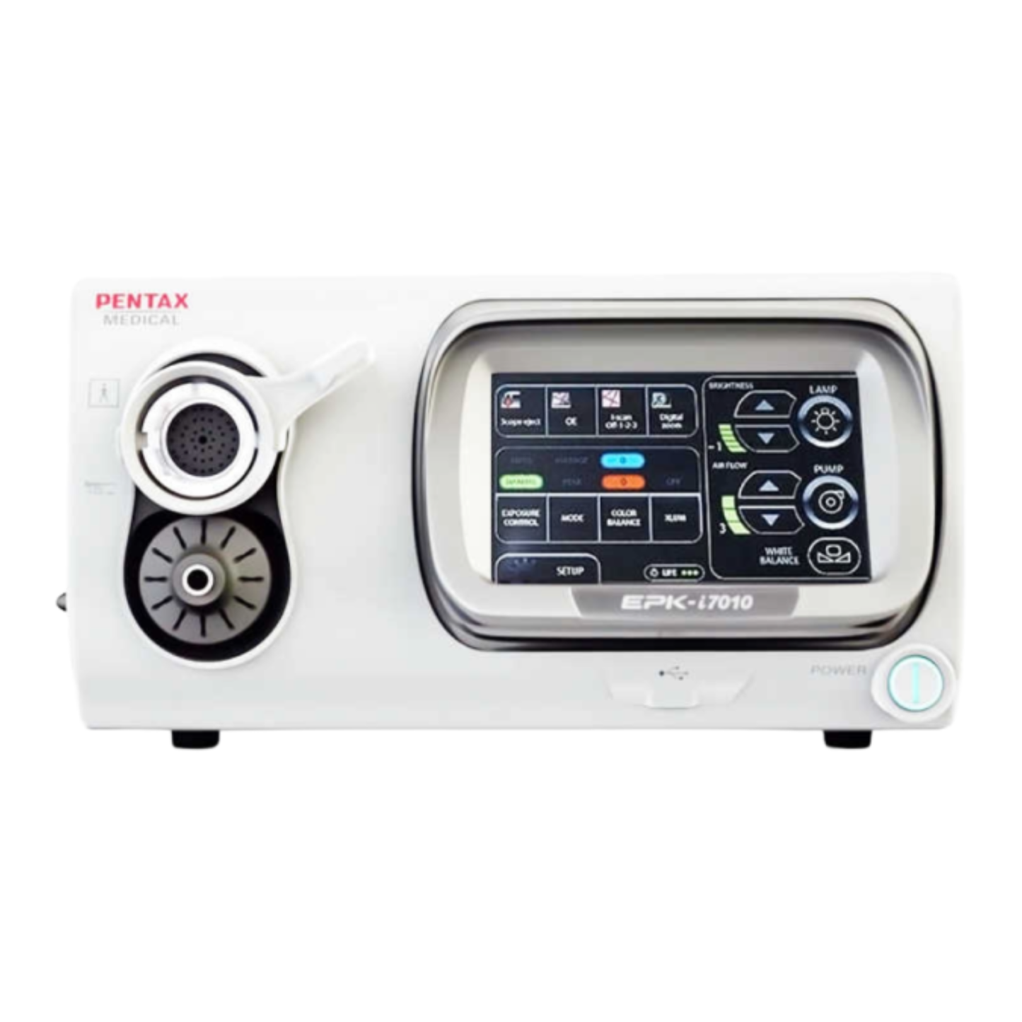 Pentax EPK-i7010 video processor providing high-definition endoscopic imaging, i-scan image enhancement technology, advanced digital processing, and superior visualization for diagnostic and therapeutic procedures.