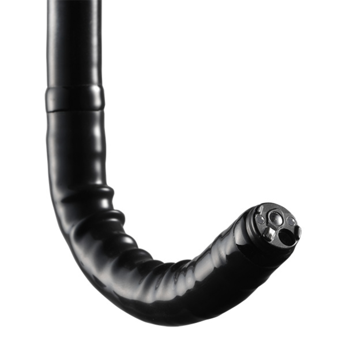 Flexible endoscope with detailed tip, showcasing precision design for medical procedures.