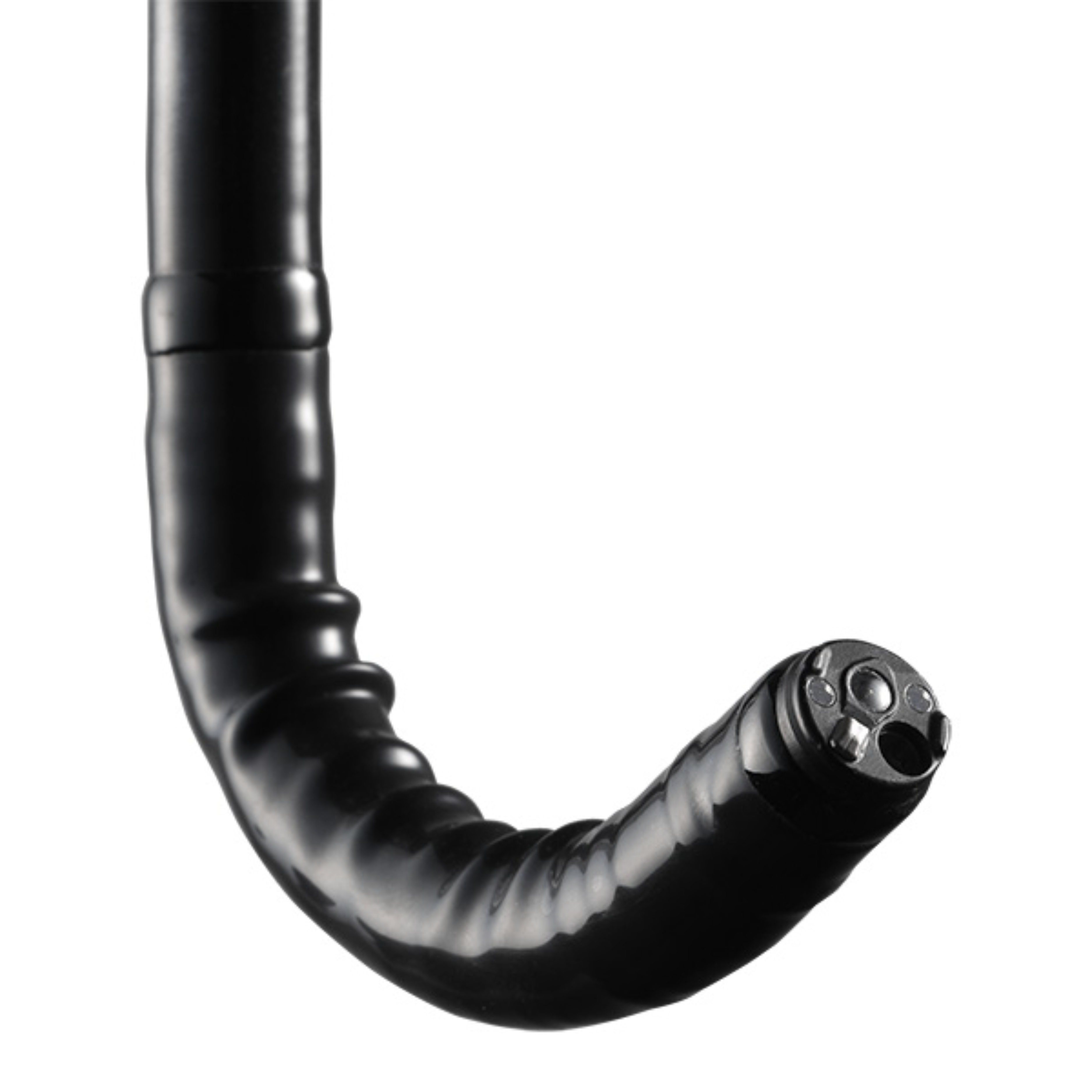 Flexible endoscope with detailed tip, showcasing precision design for medical procedures.