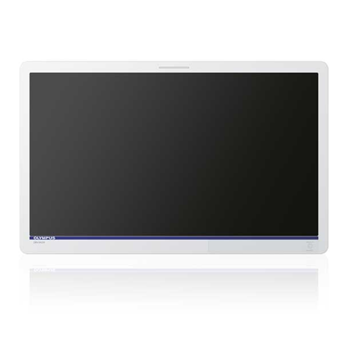 Olympus endoscopy monitor with sleek white frame and black screen for medical imaging