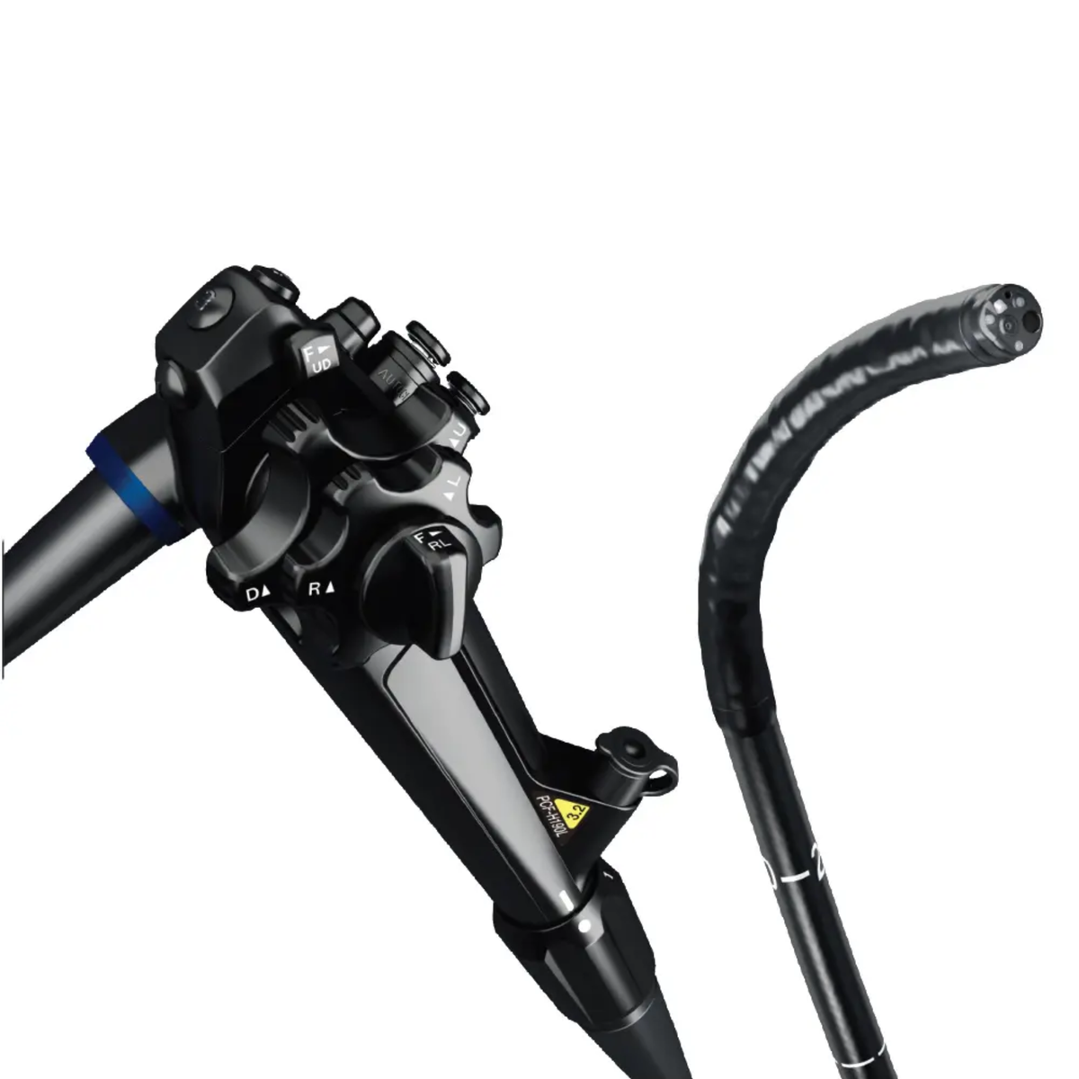 High-quality endoscope with flexible insertion tube and control knobs for precise medical procedures.